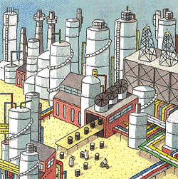 A Oil Refinery showing all its activities